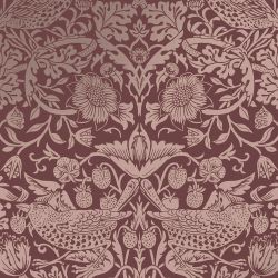 William Morris At Home Strawberry Thief Fibrous Burgundy Wallpaper
