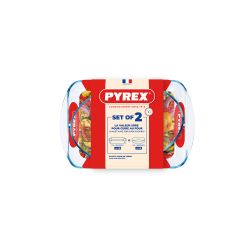 Pyrex 2PC Set of Glass Oval 2.2L and Rectangular 2.8L Roasters