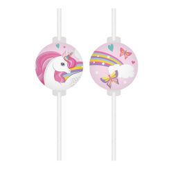 Rainbow Unicorn Medallion Straws 4 Pack