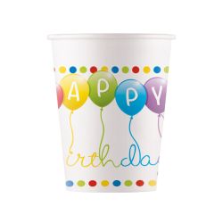 Happy Birthday Balloon Paper Cups 8 Pack