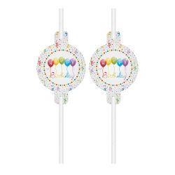 Happy Birthday Balloon Party Straws 4 Pack