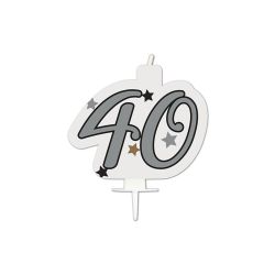40th Birthday Candle Silver