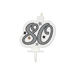 80th Birthday Candle Silver