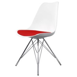 Soho White & Red Plastic Dining Chair with Chrome Metal Legs