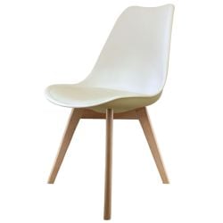 Soho Vanilla Plastic Dining Chair with Square Light Wood Legs