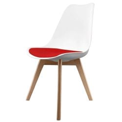 Soho White & Red Plastic Dining Chair with Square Light Wood Legs
