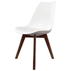 Soho White Plastic Dining Chair with Square Dark Wood Legs