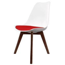 Soho White & Red Plastic Dining Chair with Square Dark Wood Legs