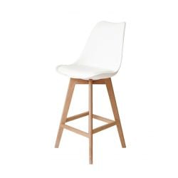 Soho White Plastic Bar Stool with Light Wood Legs