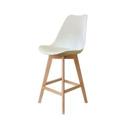 Soho Vanilla Plastic Bar Stool with Light Wood Legs