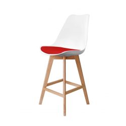 Soho White & Red Plastic Bar Stool with Light Wood Legs