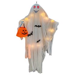 Halloween 180Cm Hanging Light Up Ghost With Pumpkin Bag