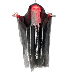 Halloween 120Cm Hanging Light Up Reaper With Red Light