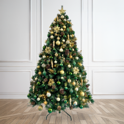 8ft Christmas Tree Decorated Pre Lit Green & Champagne