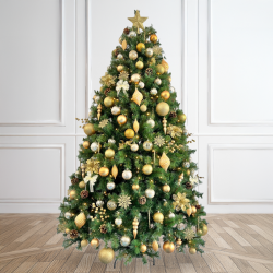 7ft ChristmasTree Decorated Pre Lit Gold & Ivory