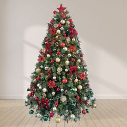 7ft Christmas Tree Decorated Pre Lit Red & Gold