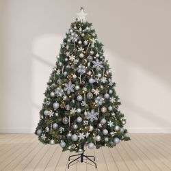 7ft Christmas Tree Decorated Pre Lit Silver & White