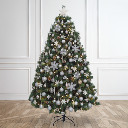 7ft Christmas Tree Decorated Pre Lit Silver & White