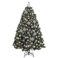 7ft Christmas Tree Decorated Pre Lit Silver & White