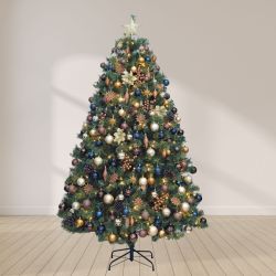 7ft Christmas Tree Decorated Pre Lit Copper & Blue