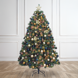 7ft Christmas Tree Decorated Pre Lit Copper & Blue