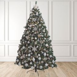 8ft Christmas Tree Decorated Pre Lit Silver & White