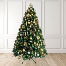 8ft Christmas Tree Decorated Pre Lit Green & Champagne