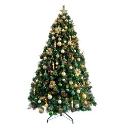 8ft Christmas Tree Decorated Pre Lit Green & Champagne