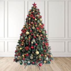 8ft Christmas Tree Decorated Pre Lit Red & Gold