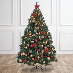 6.5ft Christmas Tree Decorated Pre Lit Red & Gold
