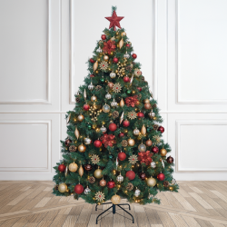 6.5ft Christmas Tree Decorated Pre Lit Red & Gold