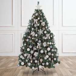 6.5ft Christmas Tree Decorated Pre Lit Silver & White