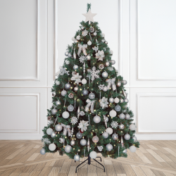 6.5ft Christmas Tree Decorated Pre Lit Silver & White