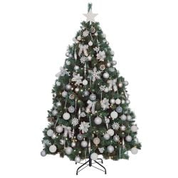 6.5ft Christmas Tree Decorated Pre Lit Silver & White