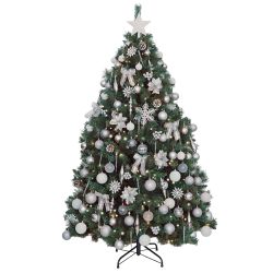 6.5ft Christmas Tree Decorated Pre Lit Silver & White