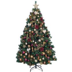 6.5ft Christmas Tree Decorated Pre Lit Burgundy & Gold