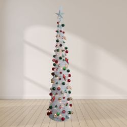 7ft Pop Up White Christmas Tree Red & Green