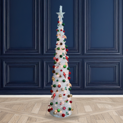 7ft Pop Up White Christmas Tree Red & Green