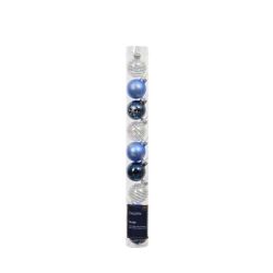 Baubles Blue White with Glitter 9Pack