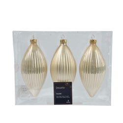 Glass Bauble Droplet Pearl 13cm 3Pack