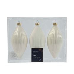 Glass Bauble Droplet White 13cm 3Pack