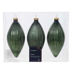 Glass Bauble Droplet Green 13cm 3Pack
