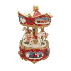 Revolving Musical Carousel 16cm Red & Gold
