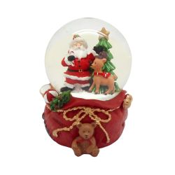 Santa With Reindeer and Tree Snow Globe 8cm