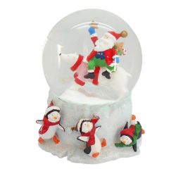 Musical Santa and Polar Bear Water Globe 14cm Silver