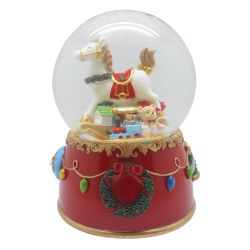 Musical Rocking Horse Water Globe 14cm Red