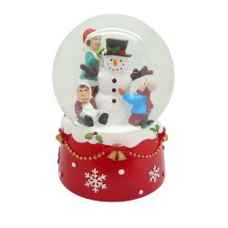 Musical Snowman and Children Water Globe 14cm Red