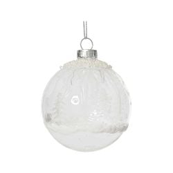 Glass Bauble White With Beads 8cm