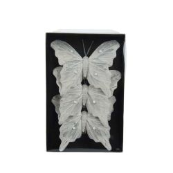 Clip On Butterfly Glitter White