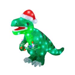 Acrylic Dinosaur With Hat Cool White 61cm Green
